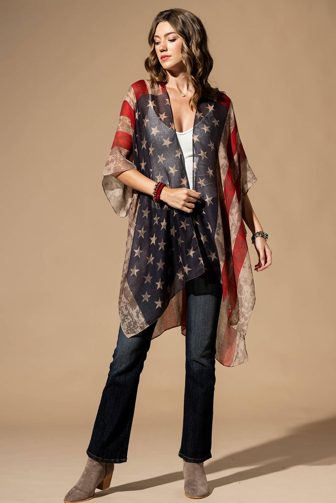 Vintage USA Print Kimono-Urbanista-Three Birdies Boutique, Women's Fashion Boutique Located in Kearney, MO