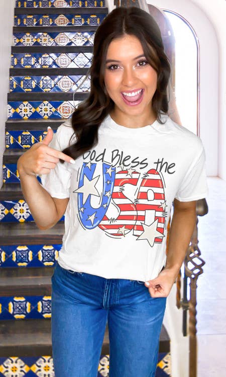 God Bless the USA Graphic Tee - Sugar Stitch-Three Birdies Boutique, Women's Fashion Boutique Located in Kearney, MO
