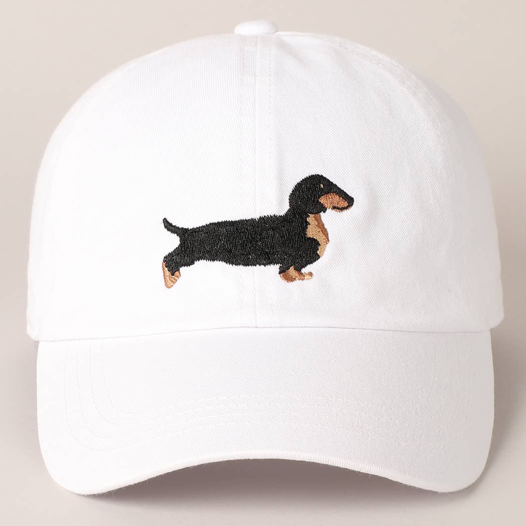 Dachshund Embroidered Baseball Dad Cap: White / One Size { product_type }}