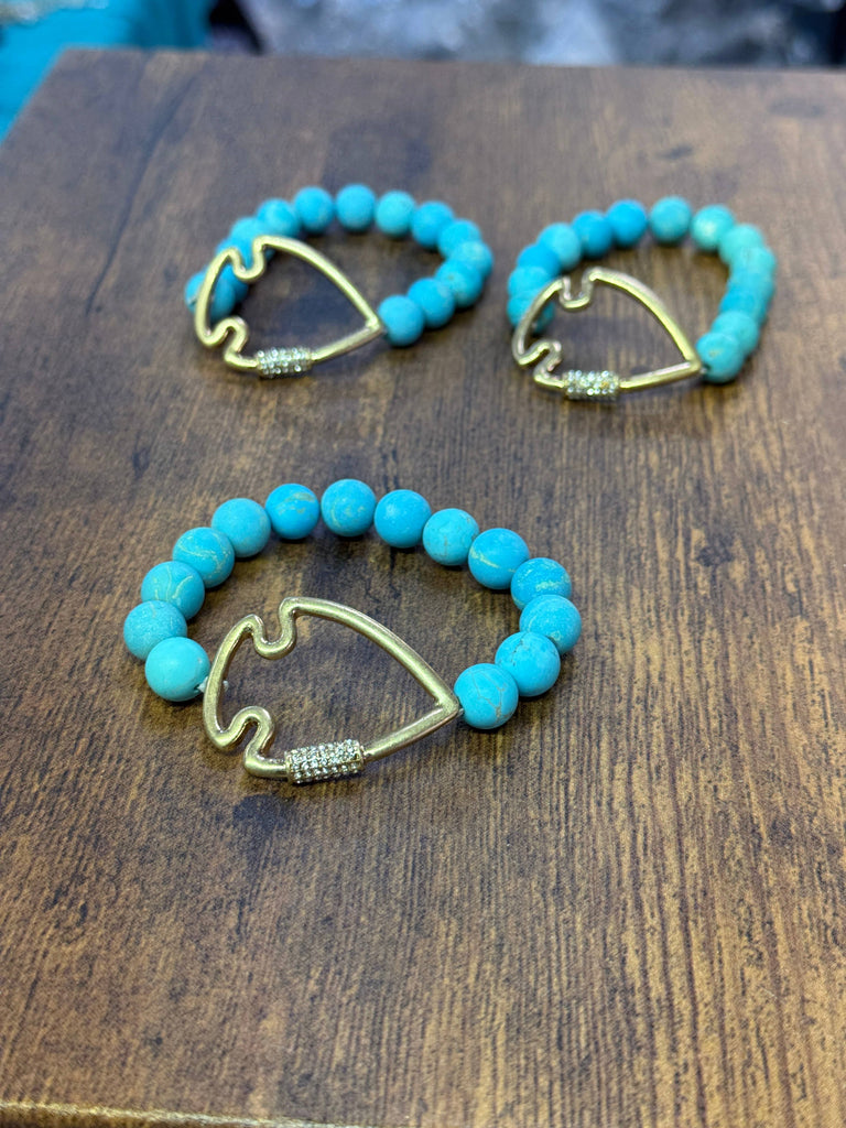 NEW! Bling Arrowhead Chunky Stone Stretch Bracelet: Pink Zebra Jasper-Paco Designs-Three Birdies Boutique, Women's Fashion Boutique Located in Kearney, MO