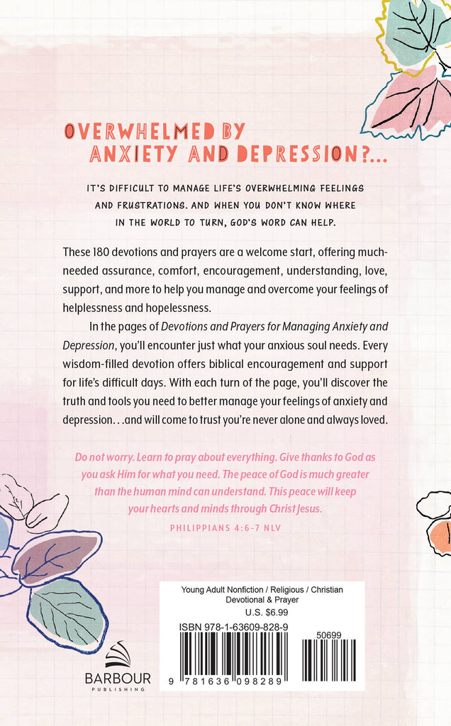 Devotions & Prayers Managing Anxiety & Depression -teen girl-Barbour Publishing, Inc.-Three Birdies Boutique, Women's Fashion Boutique Located in Kearney, MO