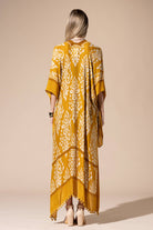 Damask Print Kimono with Sleeves: Mustard { product_type }}