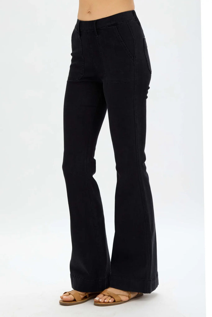 Judy Blue Pull On Black Trouser Flare-Denim-Judy Blue-Three Birdies Boutique, Women's Fashion Boutique Located in Kearney, MO