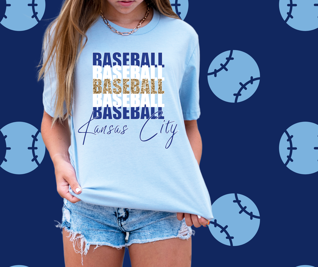 Kansas City Baseball Repeat Blue Graphic Tee -Red Rival -Three Birdies Boutique, Women's Fashion Boutique Located in Kearney, MO