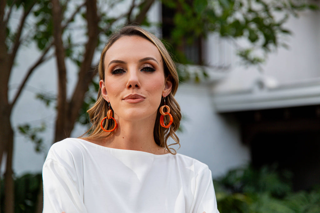 Bonnie Earrings: Pink/Ivory-Organic Tagua Jewelry-Three Birdies Boutique, Women's Fashion Boutique Located in Kearney, MO