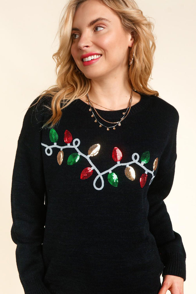 Sequined Christmas Lights Sweater-Outerwear-Haptics-Three Birdies Boutique, Women's Fashion Boutique Located in Kearney, MO