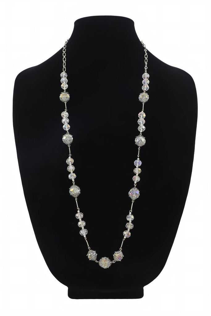 Long Beaded Necklace with Glass Pendant: SILVER(BS)-Urbanista-Three Birdies Boutique, Women's Fashion Boutique Located in Kearney, MO