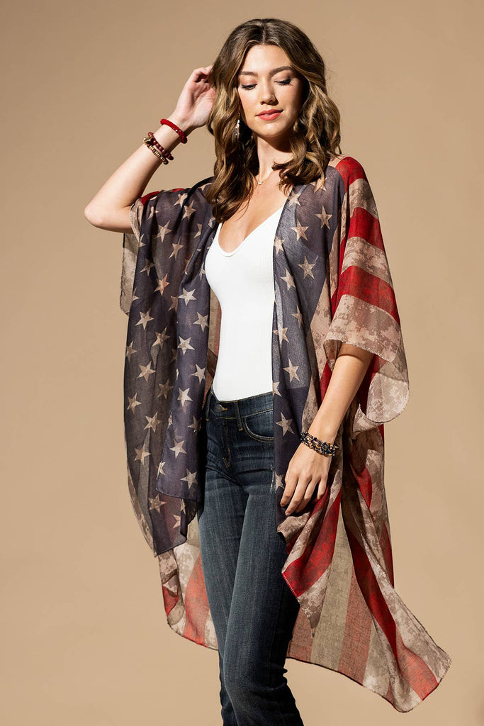Vintage USA Print Kimono-Urbanista-Three Birdies Boutique, Women's Fashion Boutique Located in Kearney, MO