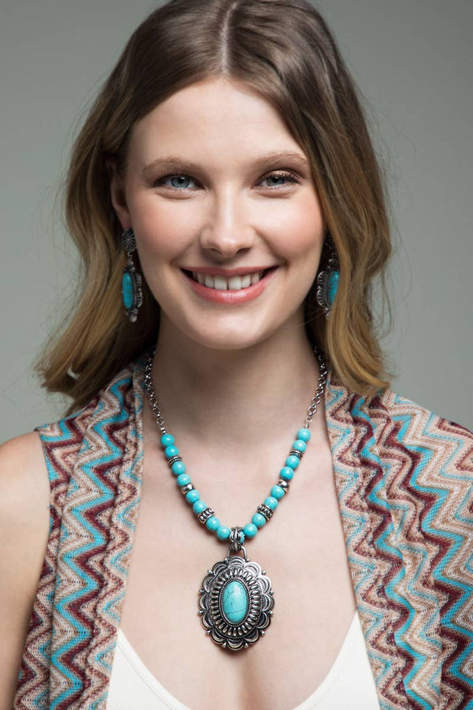 Southwestern Inspired Necklace Set: SBTQ-Turquoise / OS-Urbanista-Three Birdies Boutique, Women's Fashion Boutique Located in Kearney, MO