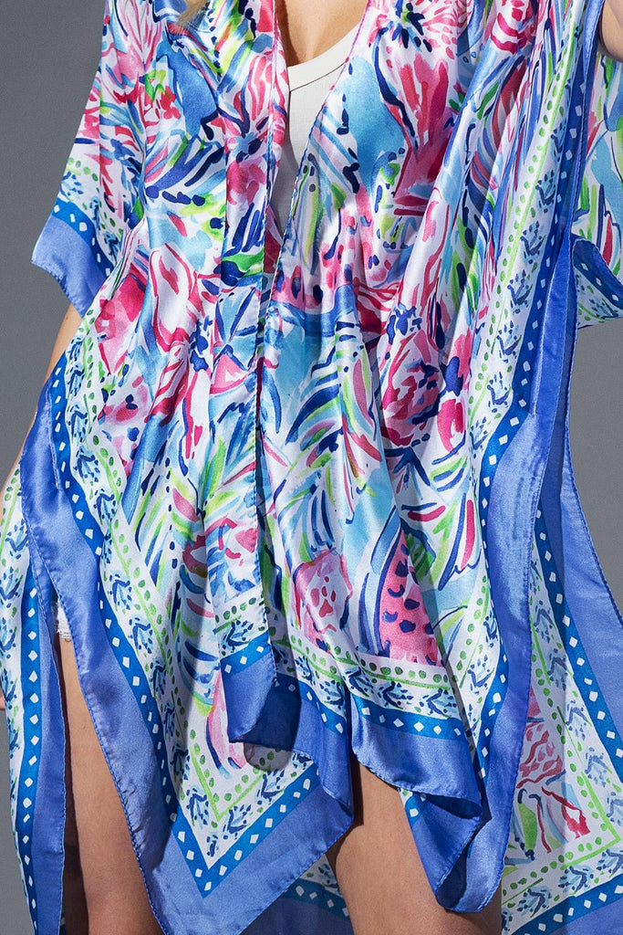 Coral Flowing Silky Feel Kimono with Flower Print-Urbanista-Three Birdies Boutique, Women's Fashion Boutique Located in Kearney, MO