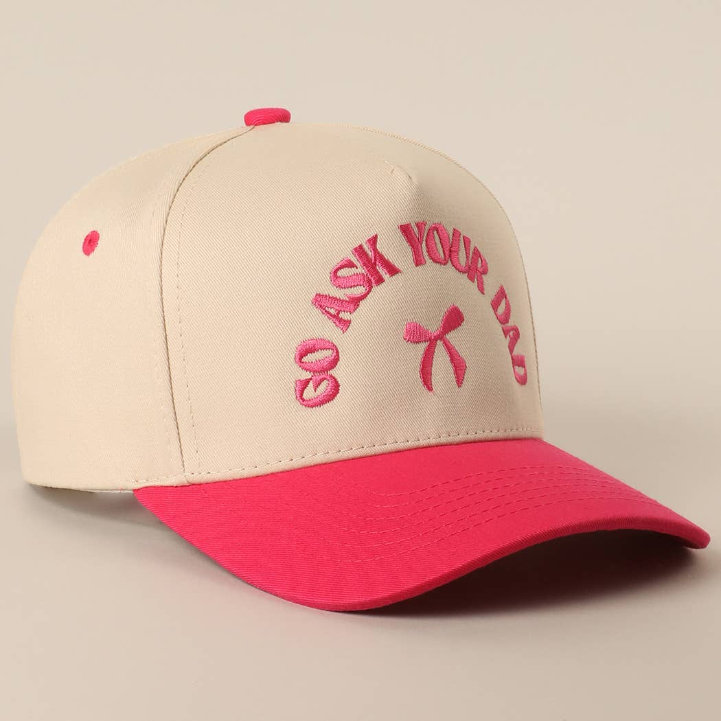GO ASK YOUR DAD Embroidery Two-Tone Trucker Hat: HOT PINK / One Size { product_type }}