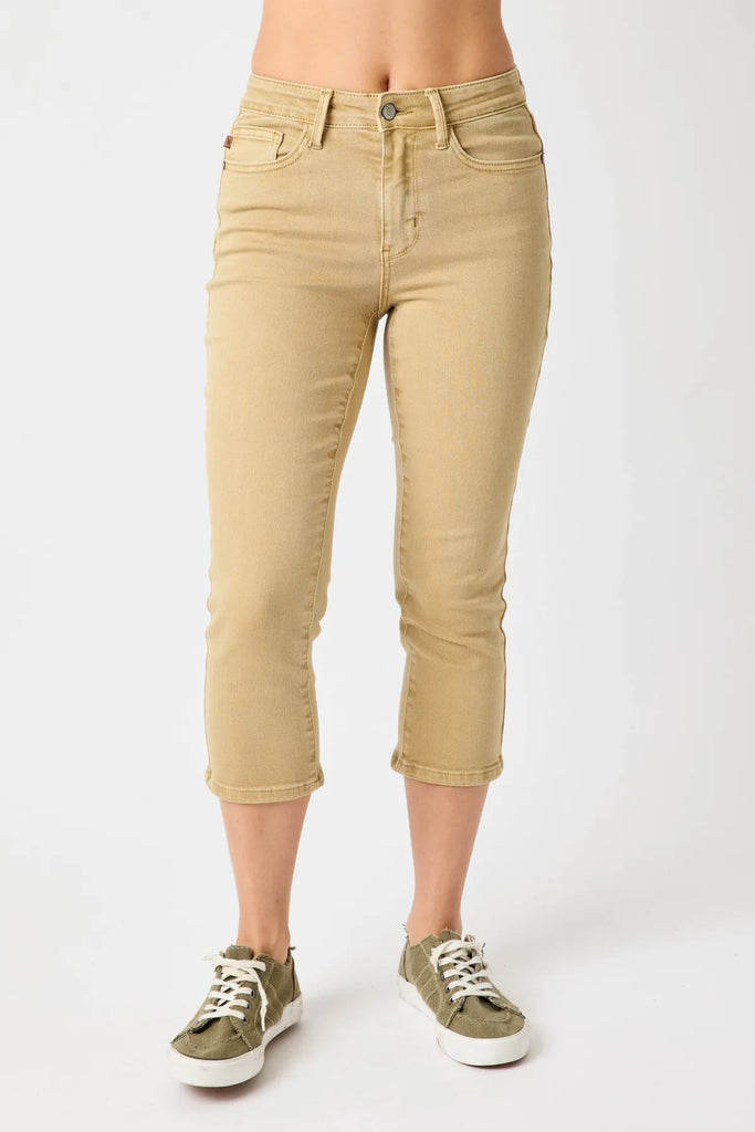Judy Blue MR Garment Dyed Khaki Capri