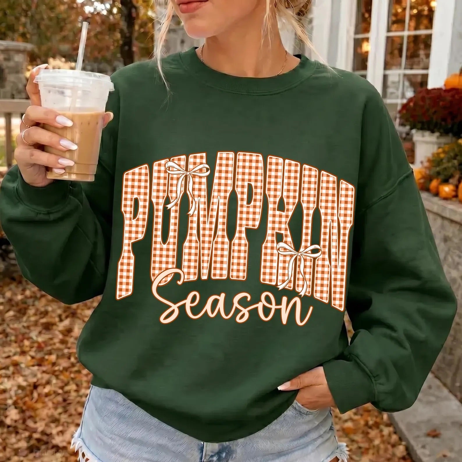 Gingham Pumpkin Season Crewneck { product_type }}