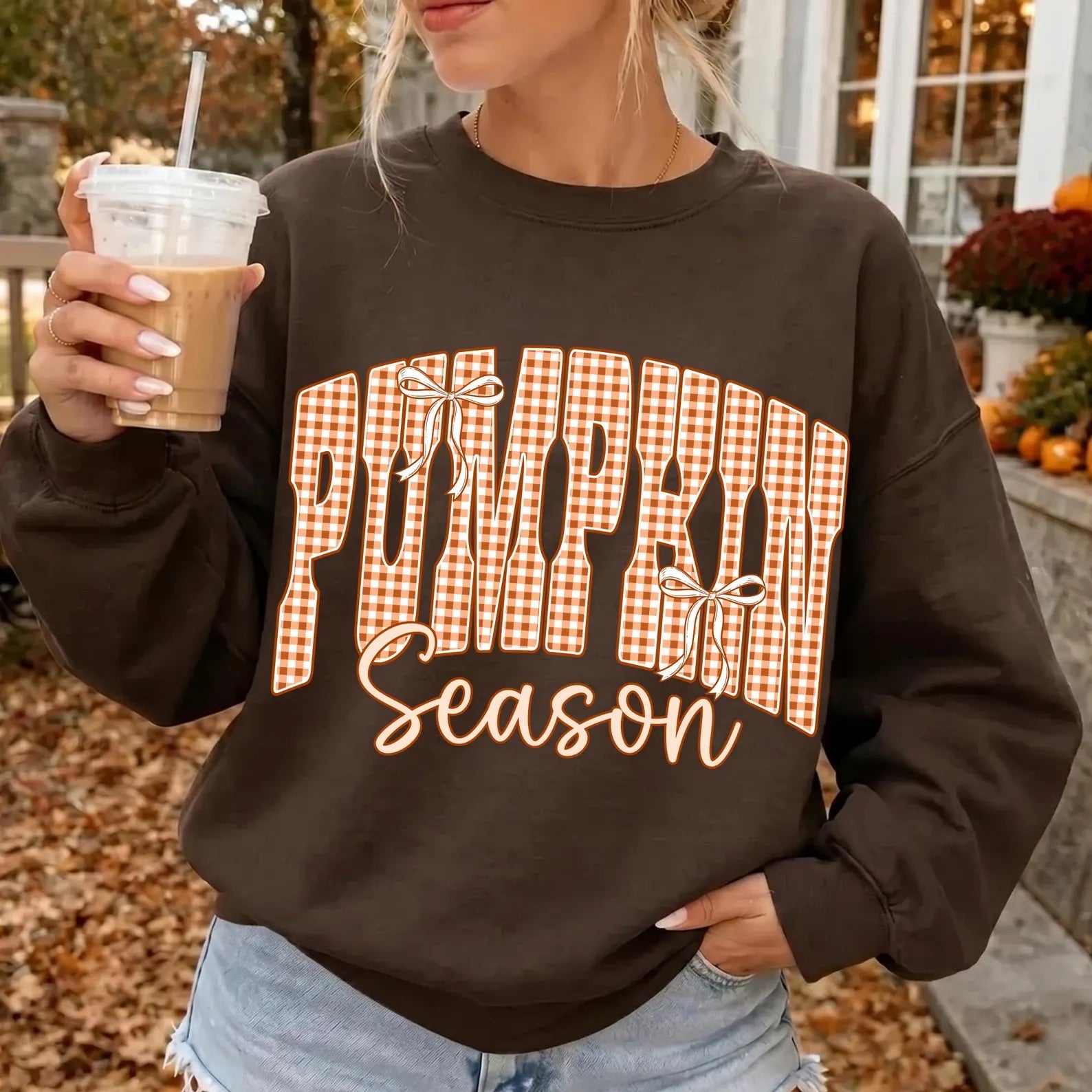 Gingham Pumpkin Season Crewneck { product_type }}