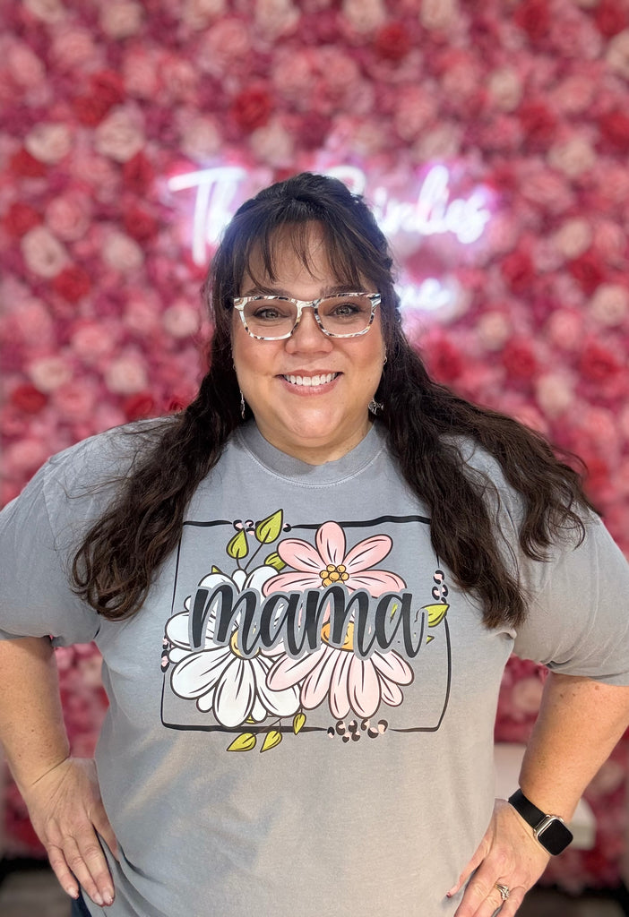 Mama with Flowers Graphic Tee-Graphic Tees-Tres Birdos Graphic Tees-Three Birdies Boutique, Women's Fashion Boutique Located in Kearney, MO
