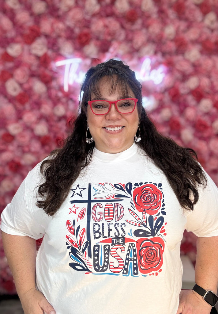 God Bless the USA Graphic Tee-Graphic Tees-Tres Birdos Graphic Tees-Three Birdies Boutique, Women's Fashion Boutique Located in Kearney, MO