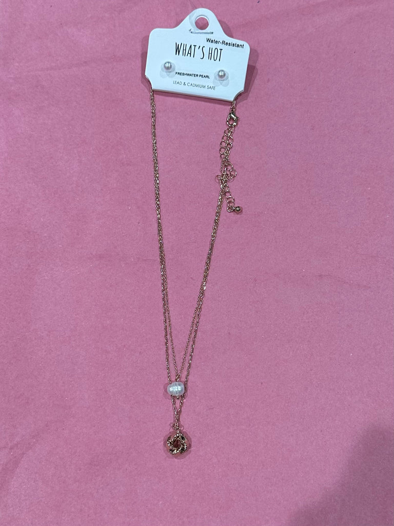 Double Layered Pearl & Gold Knot Necklace -Accessories-What's Hot-Three Birdies Boutique, Women's Fashion Boutique Located in Kearney, MO