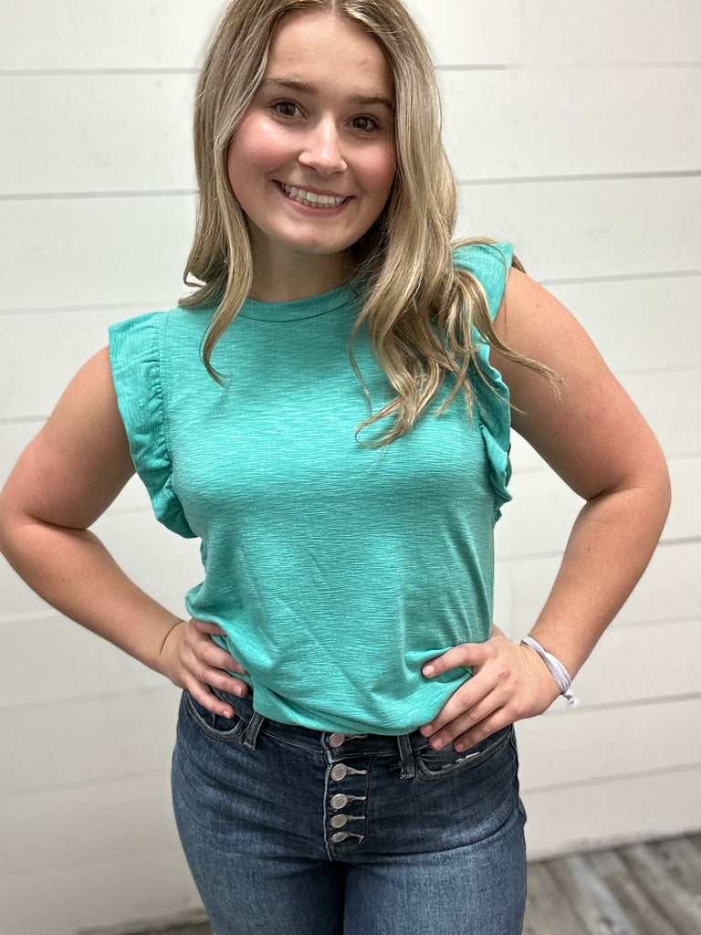 Flutter Ruffled Jersey Knit Top-Shirts & Tops-Hailey & Co.-Three Birdies Boutique, Women's Fashion Boutique Located in Kearney, MO