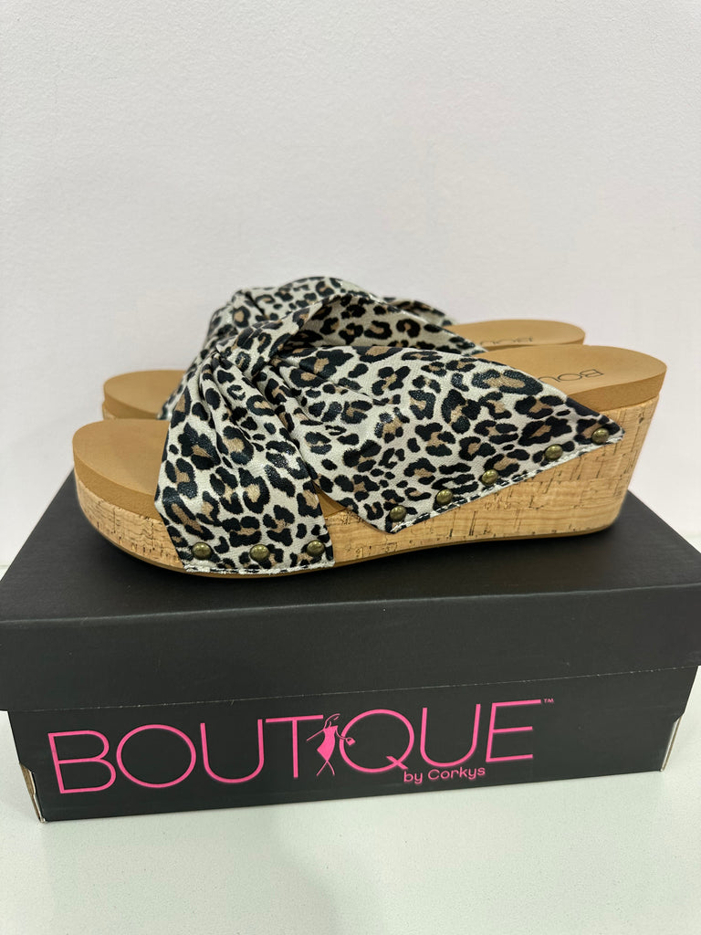 Cheerful Wedges in Small Leopard -Wedges-Corkys-Three Birdies Boutique, Women's Fashion Boutique Located in Kearney, MO