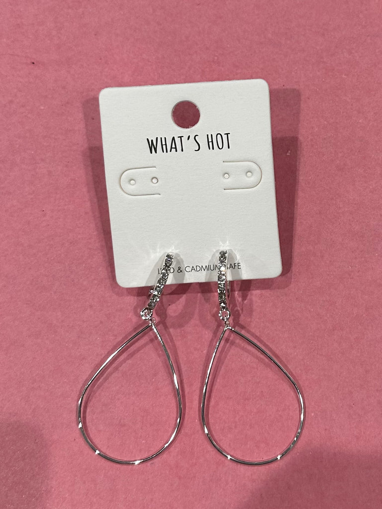 Rhinestone Tear Drop Huggie Hoop Earrings in Silver -Accessories-What's Hot-Three Birdies Boutique, Women's Fashion Boutique Located in Kearney, MO