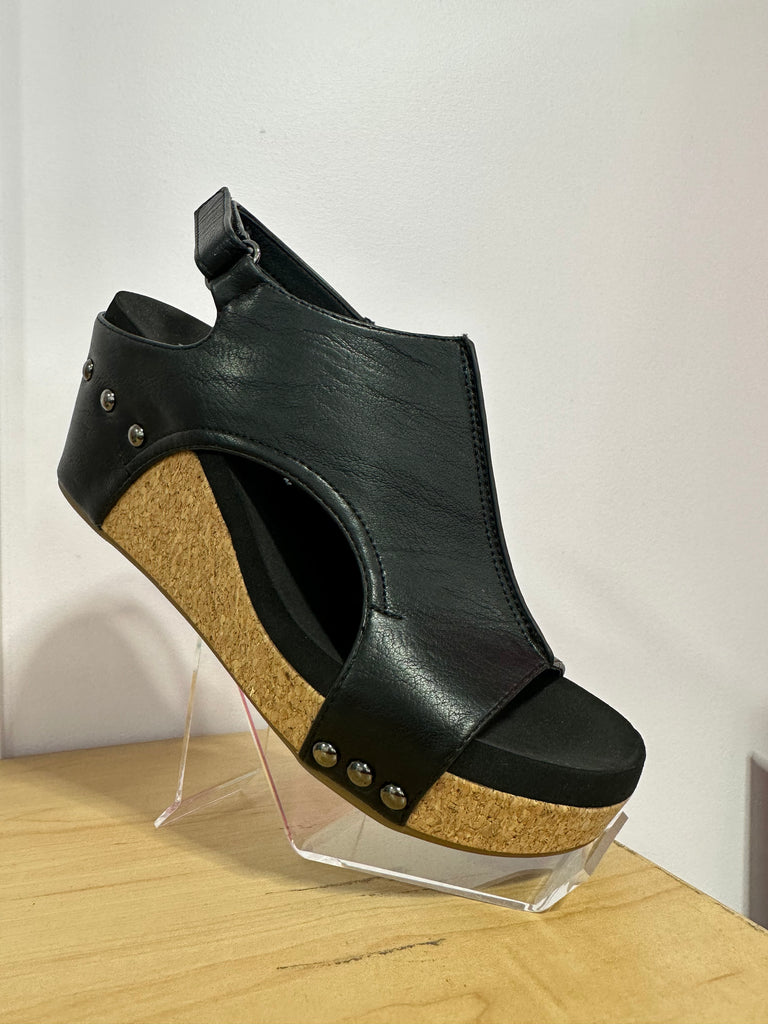 Carley Wedges in Black Smooth-Wedges-Corkys-Three Birdies Boutique, Women's Fashion Boutique Located in Kearney, MO