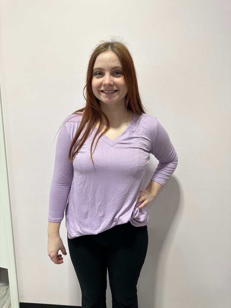 Perfect V Neck 3/4 Sleeve Top-Shirts & Tops-P & ROSE-Three Birdies Boutique, Women's Fashion Boutique Located in Kearney, MO