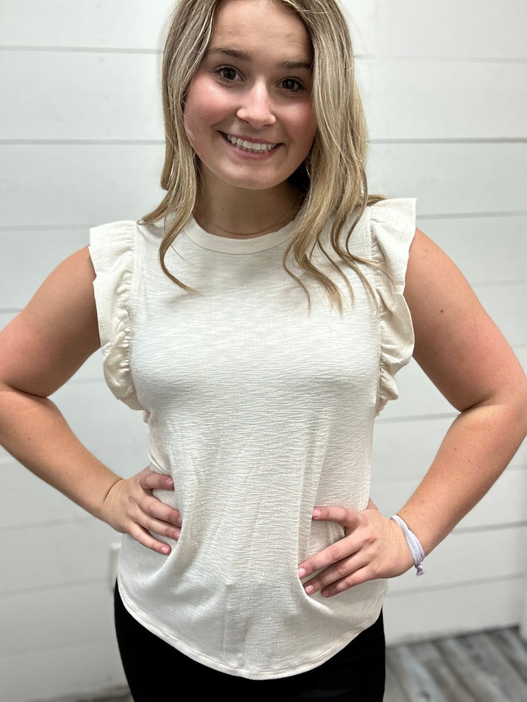 Flutter Ruffled Jersey Knit Top-Shirts & Tops-Hailey & Co.-Three Birdies Boutique, Women's Fashion Boutique Located in Kearney, MO