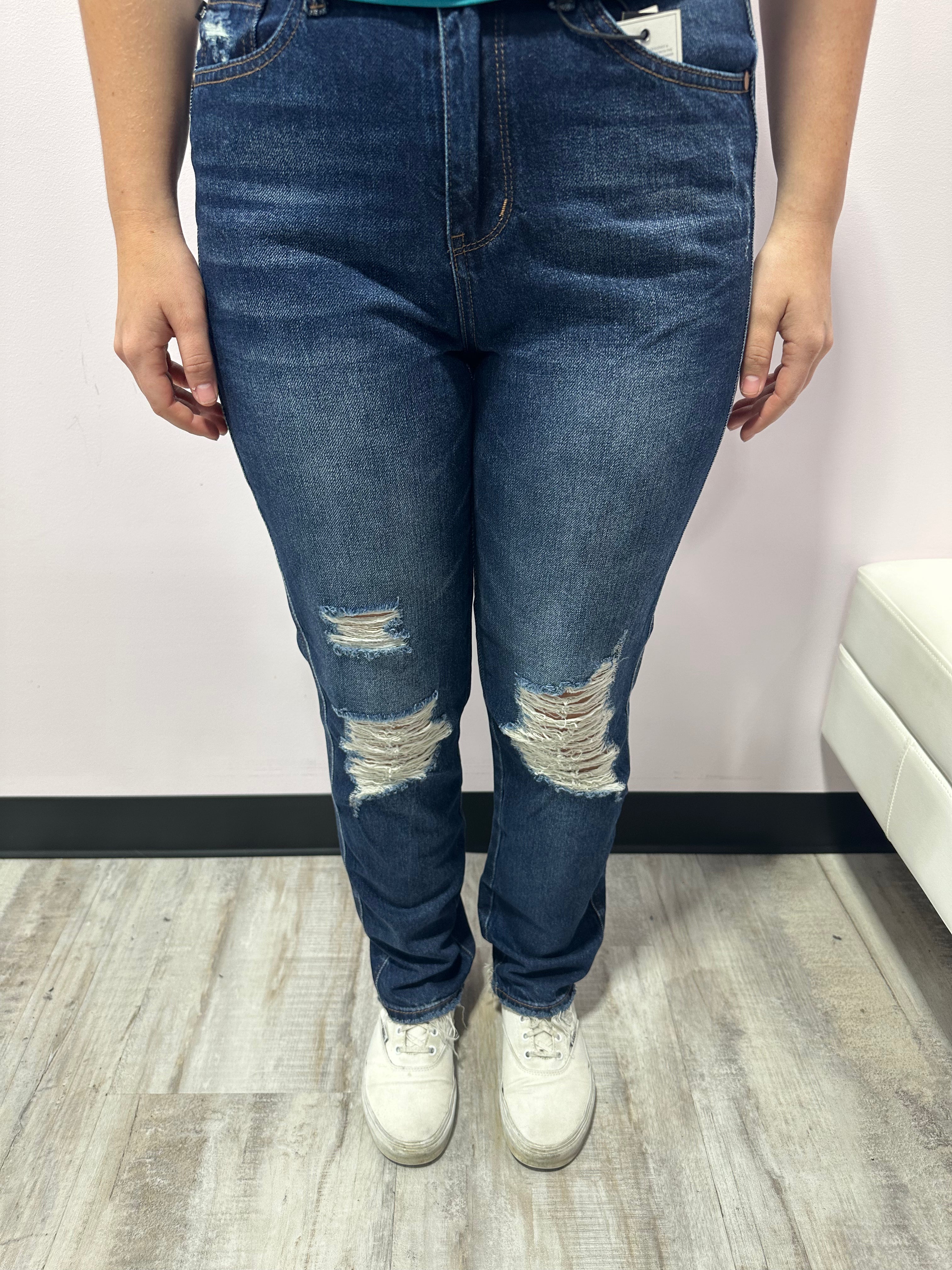 Judy Blue HW Rigid Magic Heavy Destroy Straight Leg Jeans { product_type }}