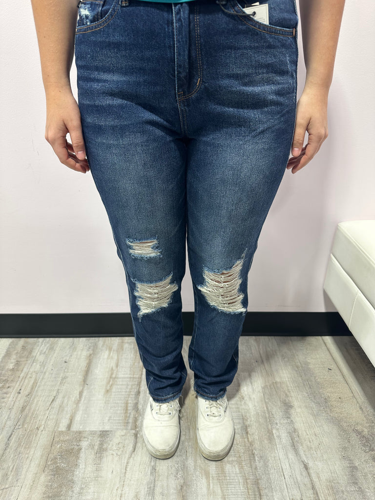 Judy Blue HW Rigid Magic Heavy Destroy Straight Leg Jeans-Denim- Judy Blue- Three Birdies Boutique, Women's Fashion Boutique Located in Kearney, MO
