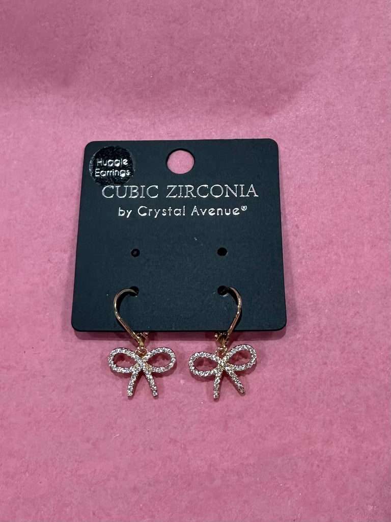 Rhinestone Bow Drop Earrings in Gold -Accessories-What's Hot-Three Birdies Boutique, Women's Fashion Boutique Located in Kearney, MO