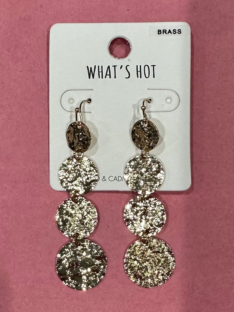 Gold Hammered 2" Drop Earrings -Accessories-What's Hot-Three Birdies Boutique, Women's Fashion Boutique Located in Kearney, MO