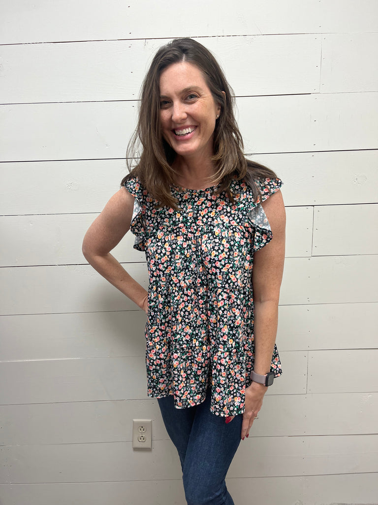Multi Floral Tiered Top-Shirts & Tops-Heimish-Three Birdies Boutique, Women's Fashion Boutique Located in Kearney, MO