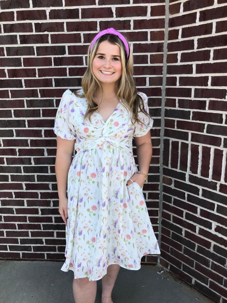 Ivory & Pastel Florals Dress-Shirts & Tops-Shopin LA-Three Birdies Boutique, Women's Fashion Boutique Located in Kearney, MO