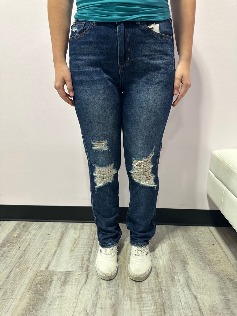 Judy Blue HW Rigid Magic Heavy Destroy Straight Leg Jeans-Denim- Judy Blue- Three Birdies Boutique, Women's Fashion Boutique Located in Kearney, MO