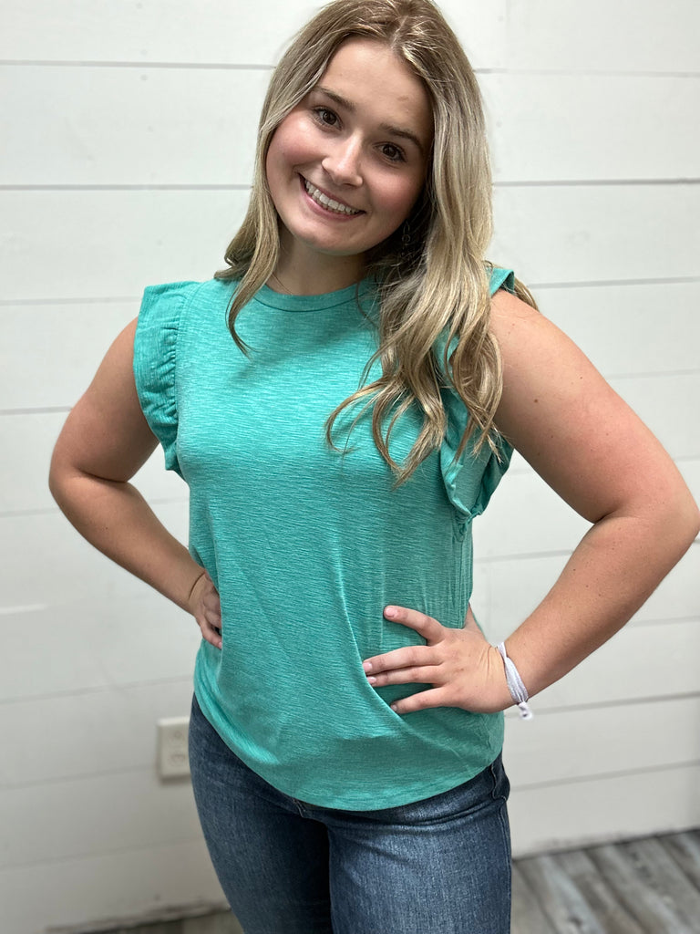 Flutter Ruffled Jersey Knit Top-Shirts & Tops-Hailey & Co.-Three Birdies Boutique, Women's Fashion Boutique Located in Kearney, MO