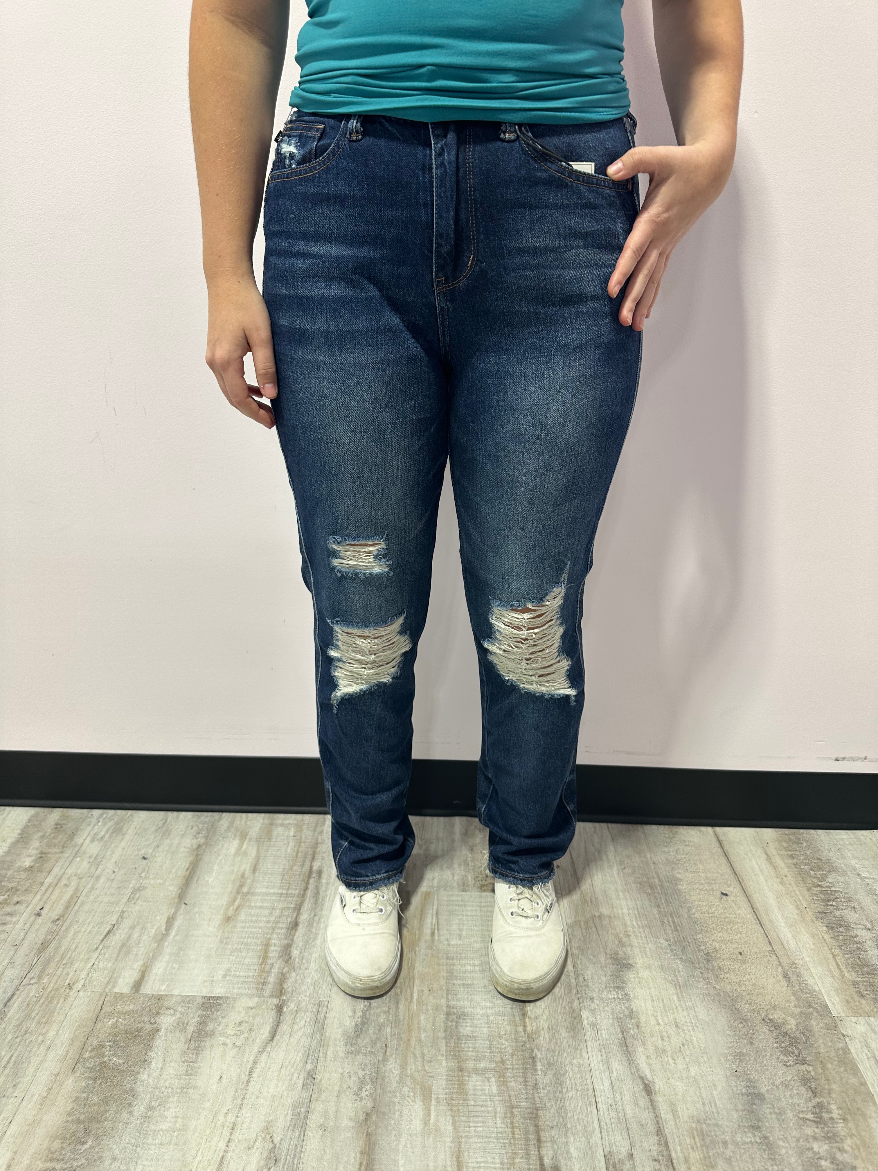 Judy Blue HW Rigid Magic Heavy Destroy Straight Leg Jeans { product_type }}