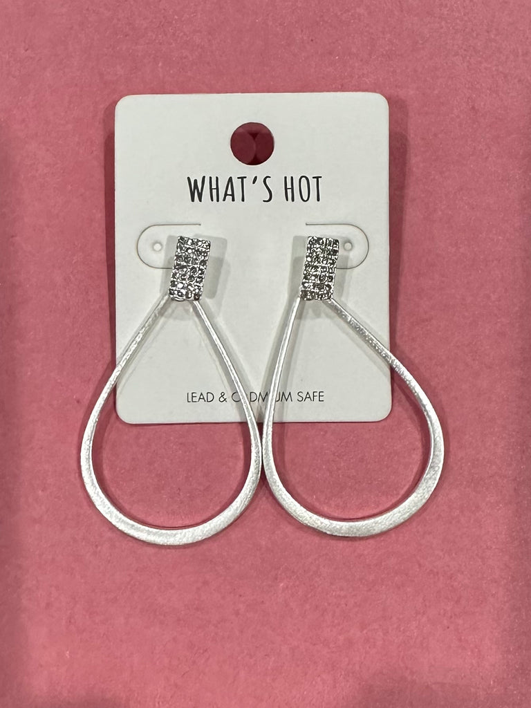 Rhinestone Tear Drop Earrings in Silver -Accessories-What's Hot-Three Birdies Boutique, Women's Fashion Boutique Located in Kearney, MO