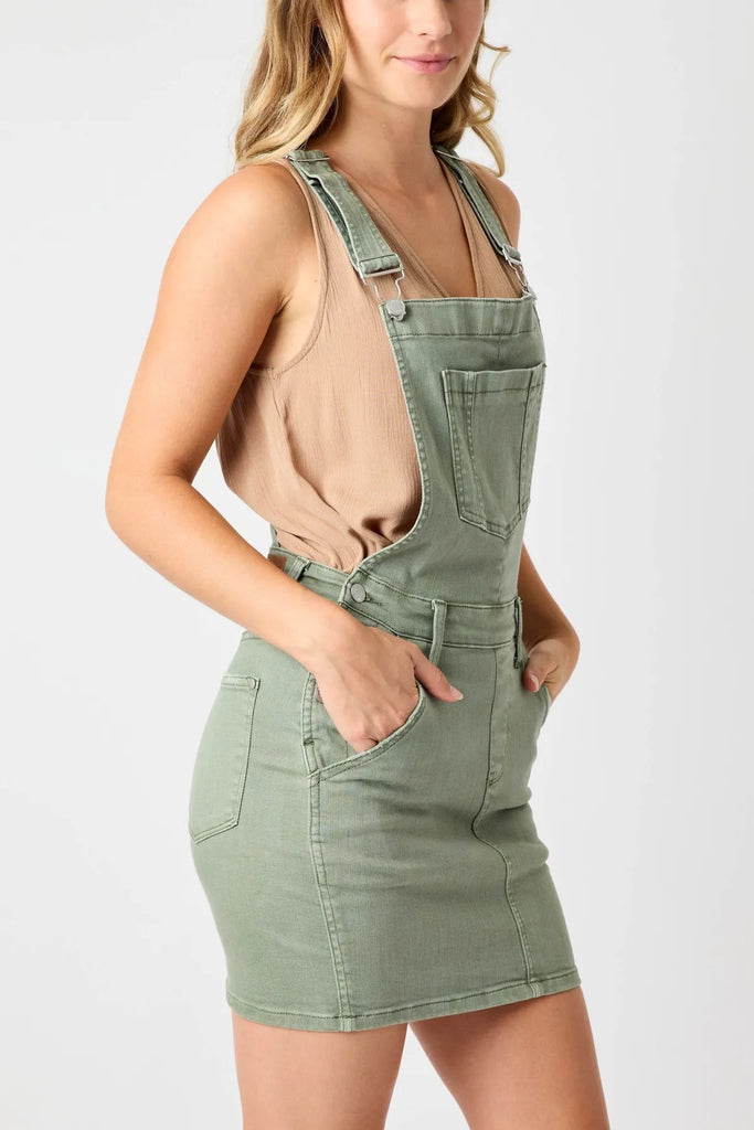 Judy Blue Garment Dyed Overall Skirt-Denim-Judy Blue-Three Birdies Boutique, Women's Fashion Boutique Located in Kearney, MO