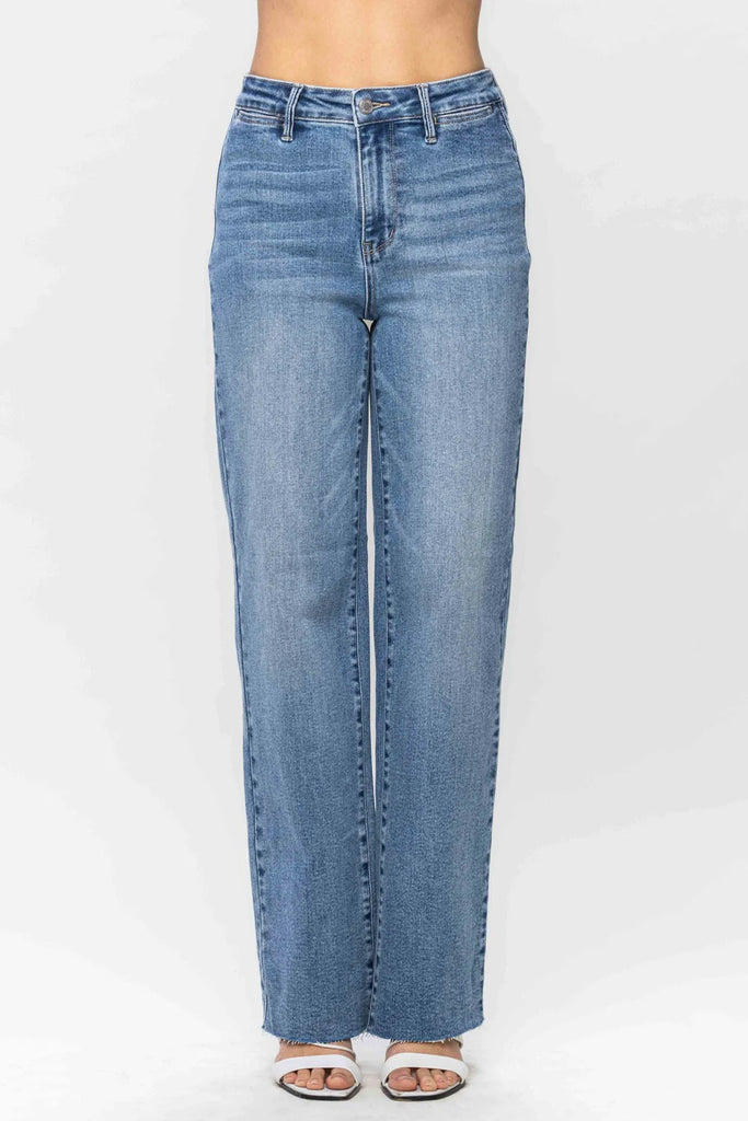 Judy Blue Raw Hem Trouser Wide Leg-Denim-Judy Blue-Three Birdies Boutique, Women's Fashion Boutique Located in Kearney, MO
