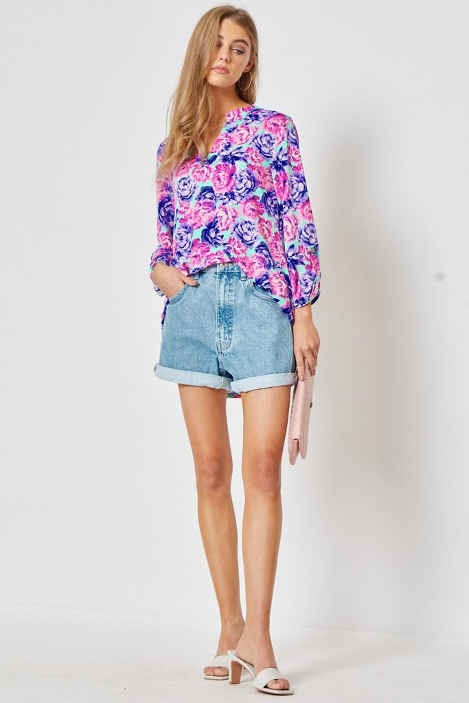 Lizzy Multi-Colored Foral Blouse-Blouse-Dear Scarlett-Three Birdies Boutique, Women's Fashion Boutique Located in Kearney, MO