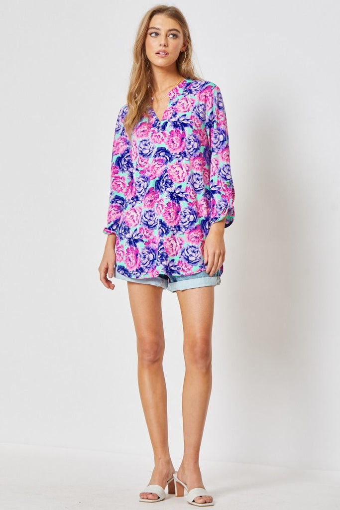 Lizzy Multi-Colored Foral Blouse-Blouse-Dear Scarlett-Three Birdies Boutique, Women's Fashion Boutique Located in Kearney, MO