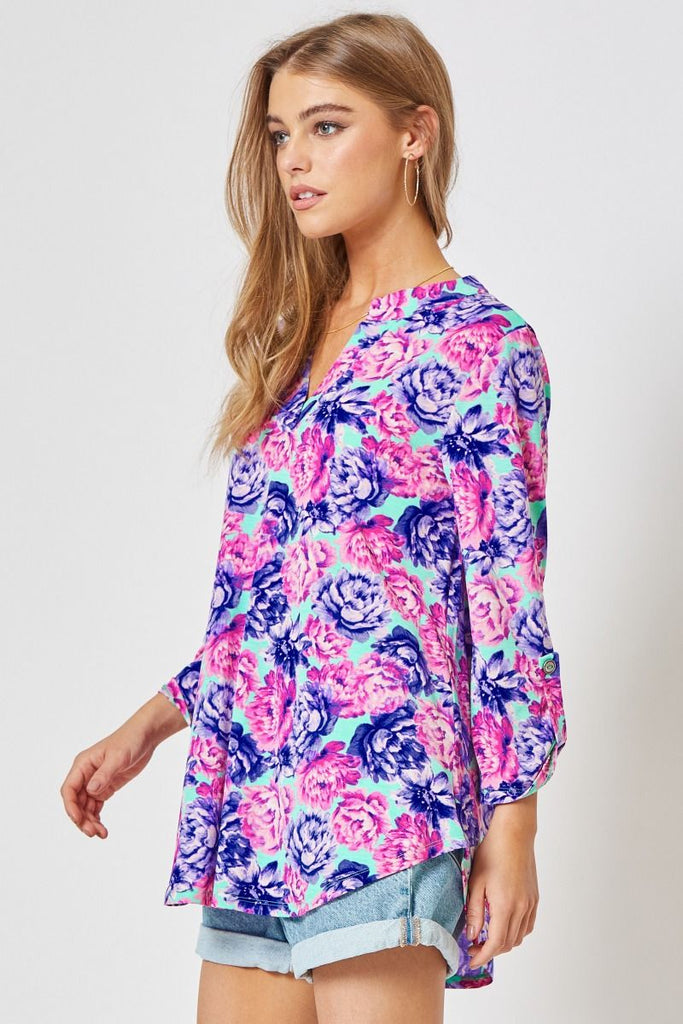 Lizzy Multi-Colored Foral Blouse-Blouse-Dear Scarlett-Three Birdies Boutique, Women's Fashion Boutique Located in Kearney, MO