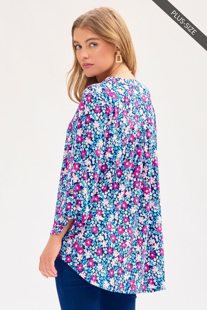 Lizzy Royal Blue Floral Blouse-Blouse-Dear Scarlett-Three Birdies Boutique, Women's Fashion Boutique Located in Kearney, MO