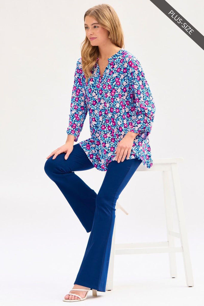 Lizzy Royal Blue Floral Blouse-Blouse-Dear Scarlett-Three Birdies Boutique, Women's Fashion Boutique Located in Kearney, MO