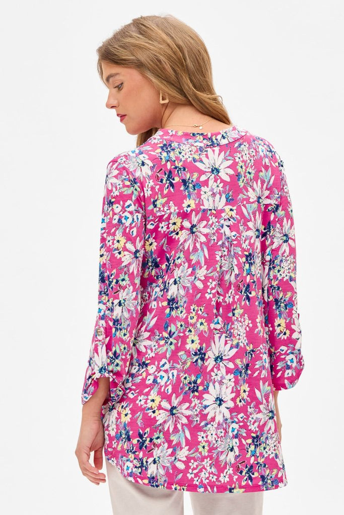 Lizzy Magenta Floral Top 3/4 Sleeve-Blouse-Dear Scarlett-Three Birdies Boutique, Women's Fashion Boutique Located in Kearney, MO