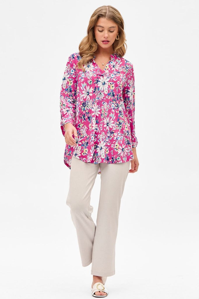 Lizzy Magenta Floral Top 3/4 Sleeve-Blouse-Dear Scarlett-Three Birdies Boutique, Women's Fashion Boutique Located in Kearney, MO
