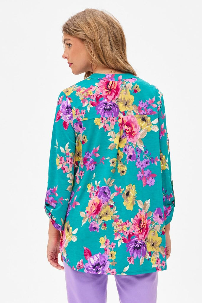 Lizzy Teal Floral Blouse-Blouse-Dear Scarlett-Three Birdies Boutique, Women's Fashion Boutique Located in Kearney, MO