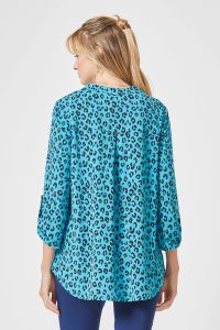 Turquoise Animal Print 3/4 Sleeves Top-Shirts & Tops-Dear Scarlett-Three Birdies Boutique, Women's Fashion Boutique Located in Kearney, MO