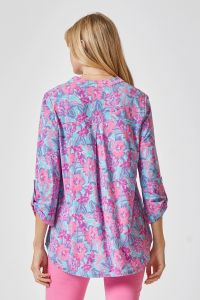 Aqua & Pink Floral 3/4 Sleeves Top-Shirts & Tops-Dear Scarlett-Three Birdies Boutique, Women's Fashion Boutique Located in Kearney, MO