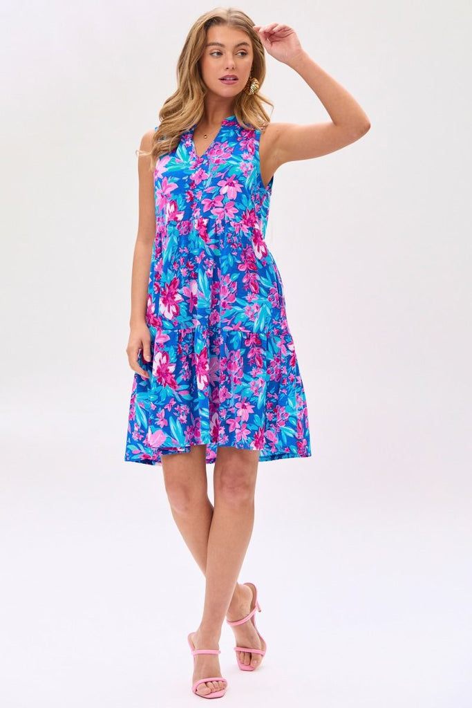 Blue Floral Lizzy Dress-Dresses-Dear Scarlett-Three Birdies Boutique, Women's Fashion Boutique Located in Kearney, MO